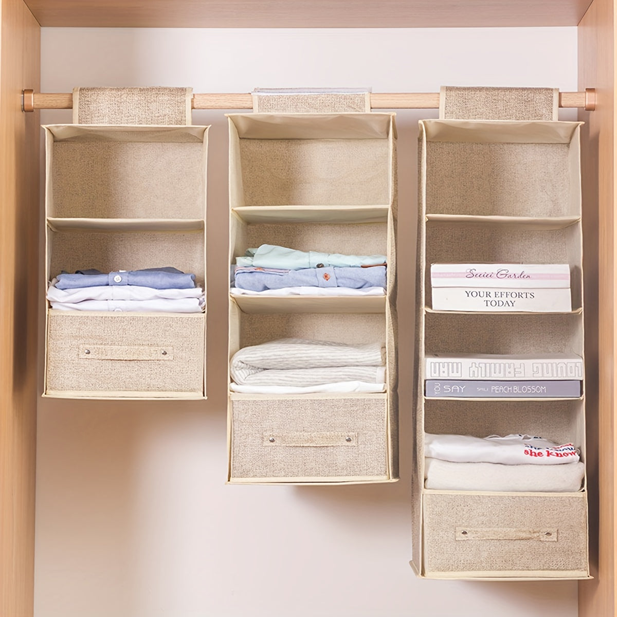 Multi-Layer Hanging Closet Organizer with Removable Drawers - Save Space and Stay Organized! Great for Sweaters, Jeans, Shirts | Perfect for Dorms & RVs.