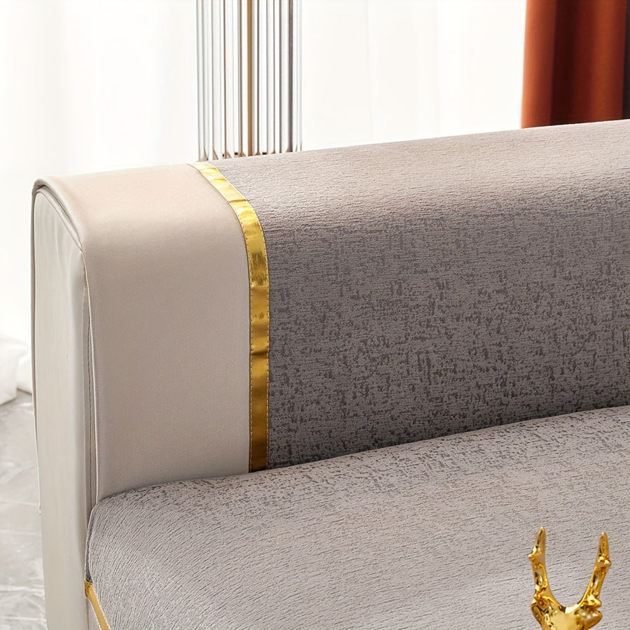 Chic Nordic-style chenille sofa cover with gold accents for 1-4 seater sofas, non-slip and machine washable.