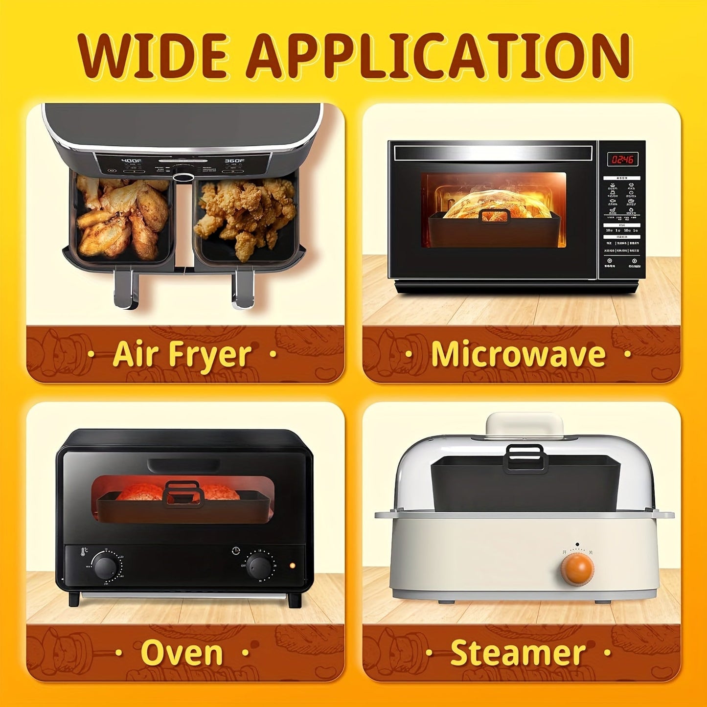 Air Fryer Accessory Kit containing 10 pieces, designed to be compatible with Ninja AF300UK, AF400UK, and AF451UK models as well as Tower T17088, Salter, and Cookwise air fryers. This kit includes a stainless steel rack, silicone liner, carbon steel bread