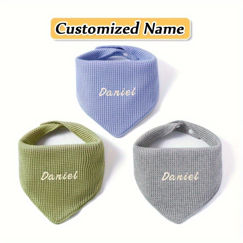 Set of 3 Soft and Absorbent Kids' Bibs - Adjustable Snap, Breathable Cotton Material, Optional Personalized Name - Great for Children and as Gifts for the Holidays