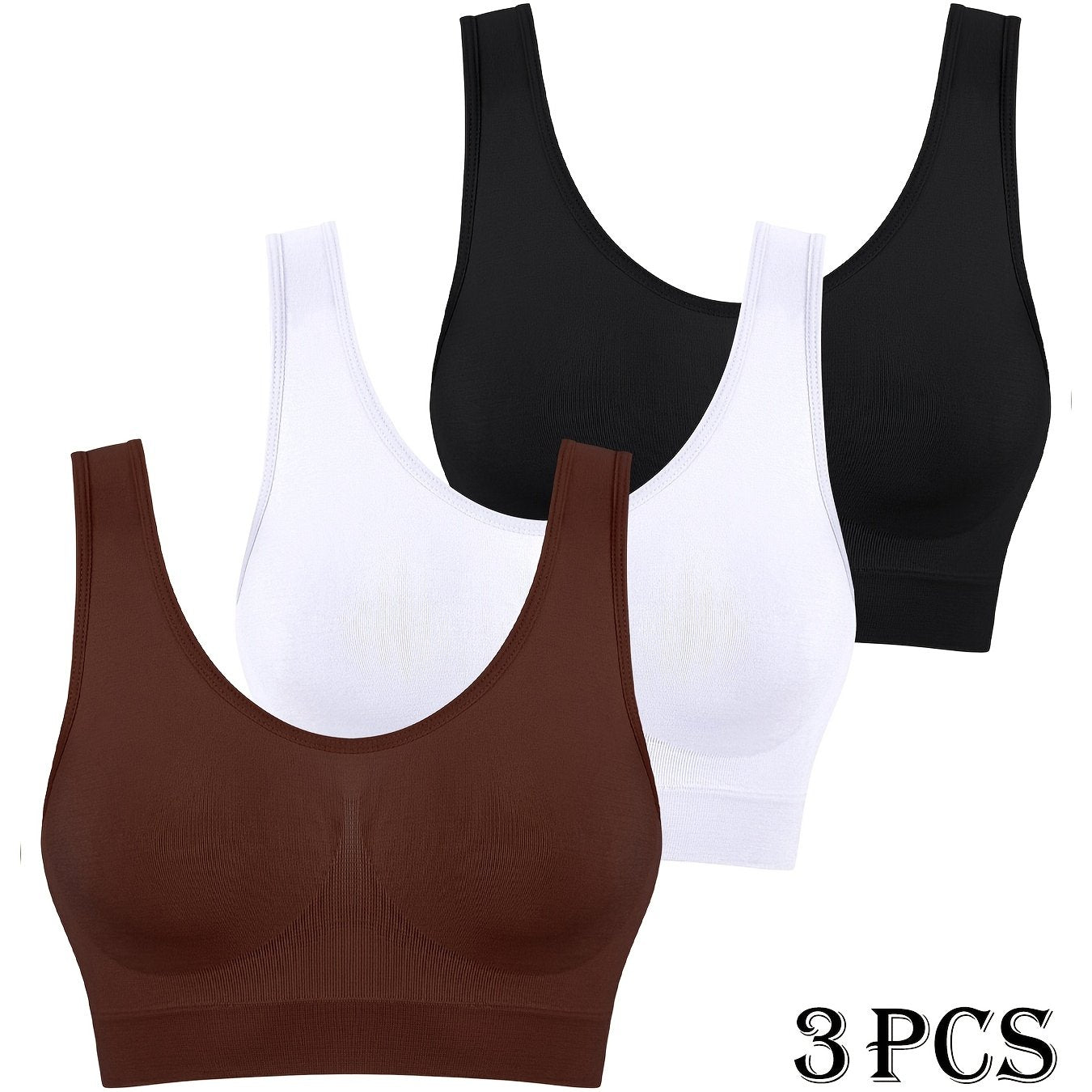 3 seamless high support sports bras for women made of polyamide and elastane. No padding, shockproof, wirefree comfort.