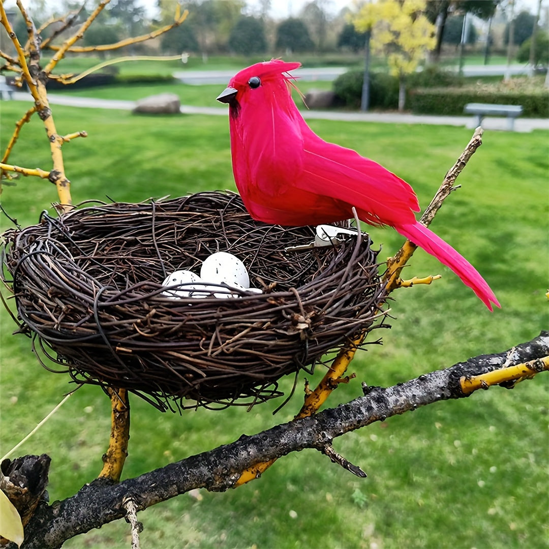 2pcs handmade natural rattan bird nests for garden or party decor, suitable for bird species. Eggs not included.