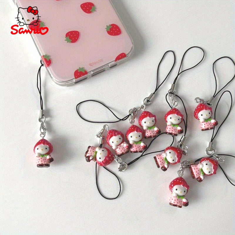 Two adorable strawberry-themed cat phone charms, perfect for adding a fun touch to backpacks or keychains. These DIY decorations make great birthday gifts for friends.