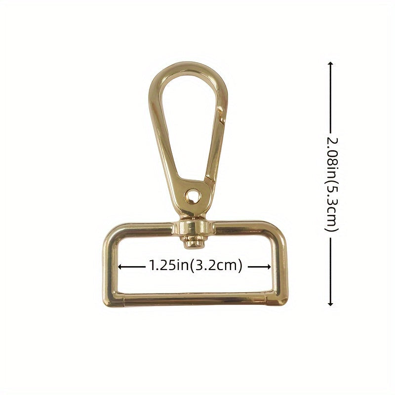 A set of 10 Gold-Tone Spring Hooks measuring 1.2" in length, featuring Thick Pads and 360° Rotation. Ideal for use with Handbag Straps and Jewelry Clasps.