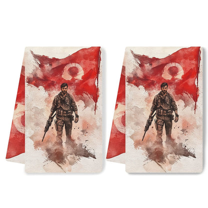 Set of 2 Ultra Soft Kitchen Towels featuring Join The Rebellion Turkish Flag Design. These highly absorbent and machine washable dish hand towels measure 40.64x60.96 cm. Perfect for holiday decor and everyday use.