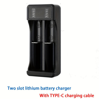 LED USB charger for 3.7V lithium batteries (10440, 14500, 18650), with quick charge and overcharge protection. Operating voltage ≤36V, battery not included.