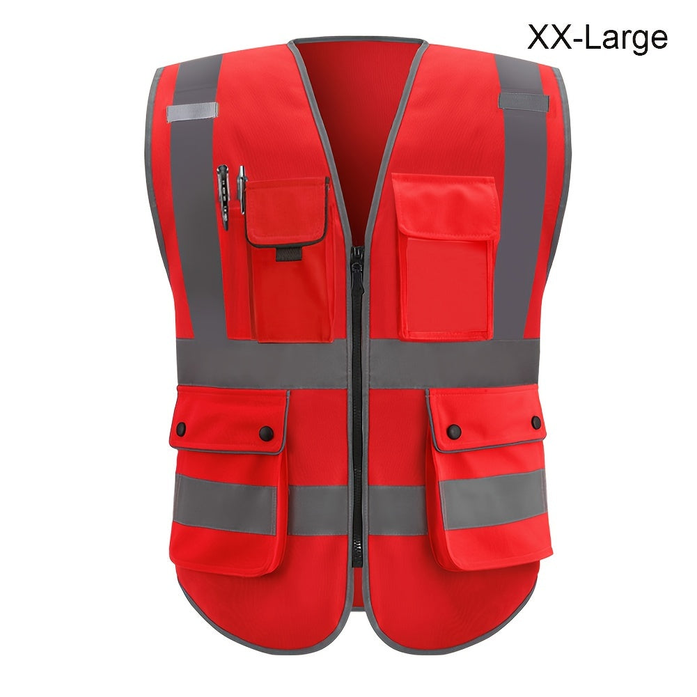 Stay safe and visible in ANSI/ISEA certified reflective safety vest with 8 pockets and zipper.