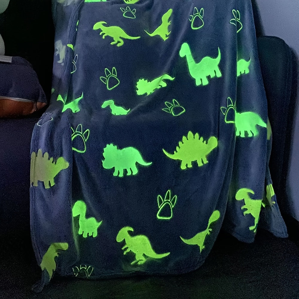 Soft and Cozy Glow in the Dark Dinosaur Plush Throw Blanket - Ideal for Bed, Sofa, and Office - Great Birthday and Thanksgiving Present