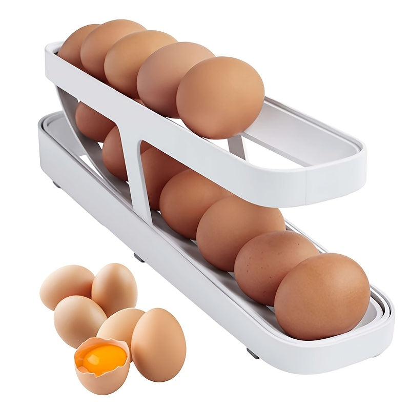 Sleek and Compact Rolling Egg Storage Rack - Modern Design, Collapsible for Efficient Refrigerator & Kitchen Organization