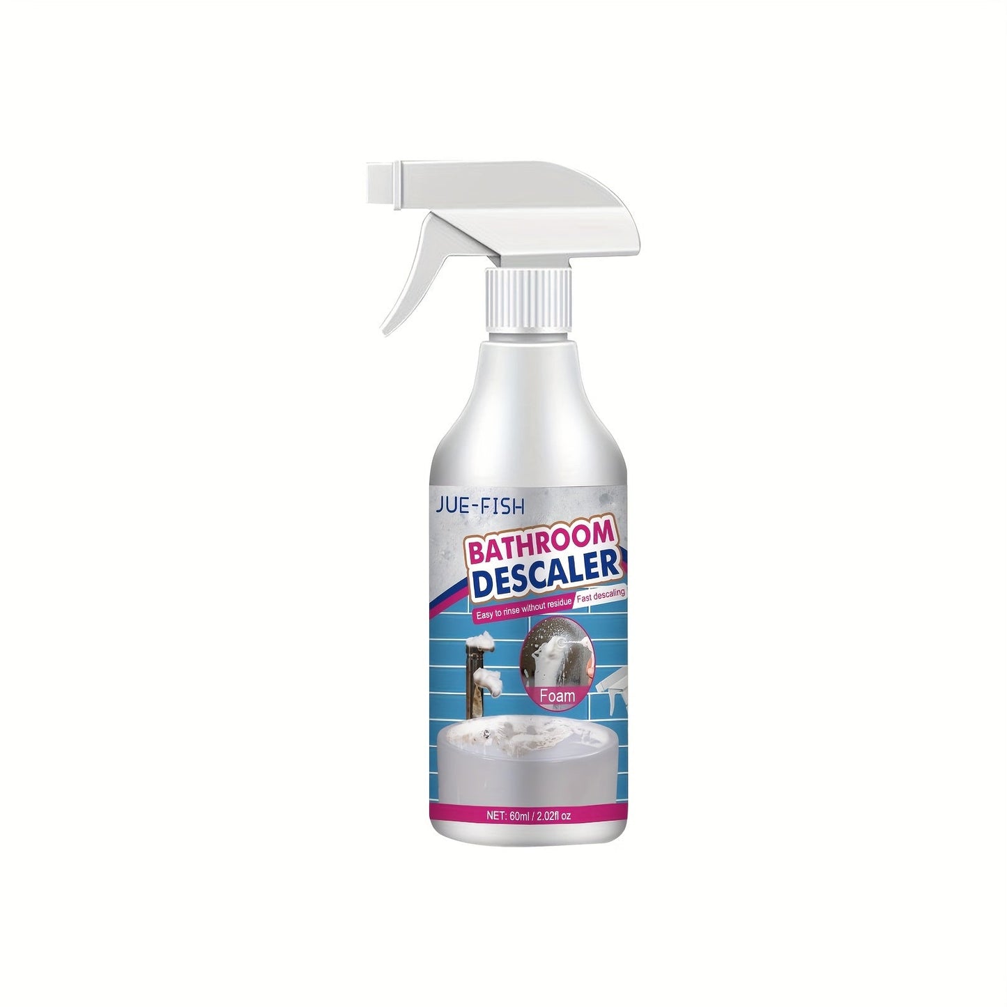 Keep your bathroom sparkling clean with JUE-FISH Foam Bathroom Descaler Spray! This special formula features Citral Ingredient for a residue-free finish on metal surfaces. Say goodbye to soap scum and grime on shower glass, stainless steel sinks, and