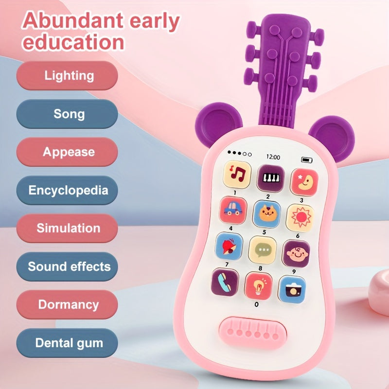 Kids Guitar-Shaped Phone Toy with Lights, Music, and Safe Voltage ≤36V - Battery Operated (Batteries Not Included) - Available in Blue, Pink, or Purple - Made of Plastic