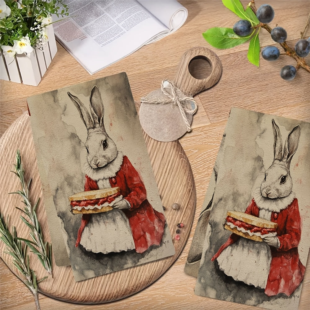 Set of 2 Adorable Rabbit Sandwich Illustration Kitchen Towels - Made of Ultra Soft and Highly Absorbent Polyester Material, Easy to Clean in Washing Machine, Size: 40.64x60.96 cm - Ideal for Decorating during the Holidays, Cute and Funny Addition to your