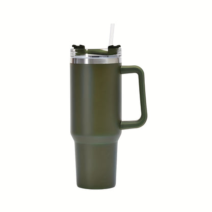 Reusable 40oz stainless steel tumbler with straw, double wall insulation, and handle. Great gift for teachers.