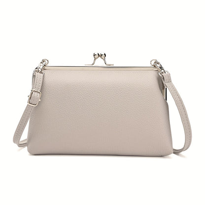 Chic beige crossbody bag for women with adjustable strap, flap closure, and large capacity. Ideal for both casual and evening wear.