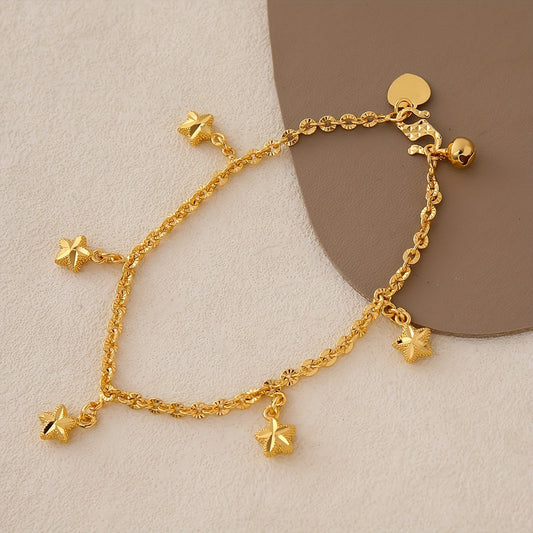 A charming bracelet featuring a simple star charm, plated in 24K gold. Made from copper material, this bracelet has an adjustable chain link wristband perfect for women. Ideal for daily wear, sports, and Mardi Gras Day, this accessory is suitable for all