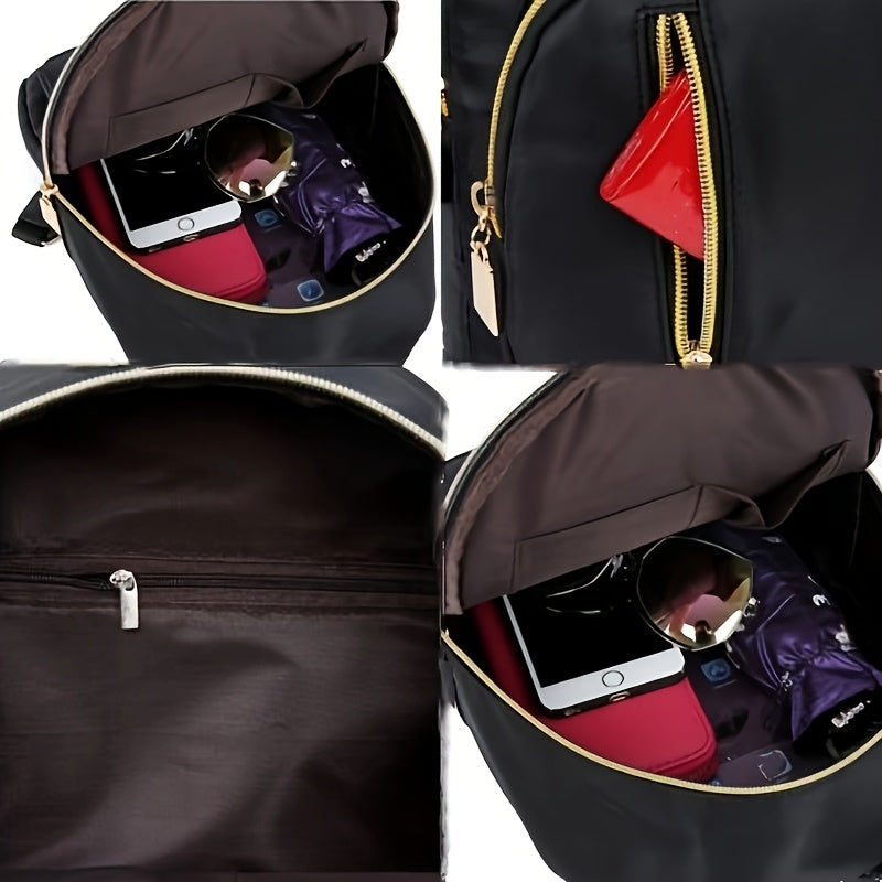 Spice Girl Chic Backpack in Black & Gold - Durable Polyester, Multi-Compartment, Zip Closure, Great for Travel & Daily Use.