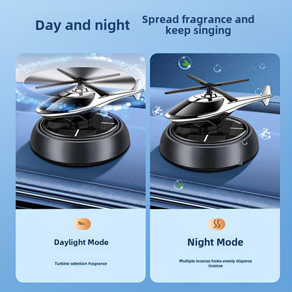 Car perfume diffuser with solar-powered aromatherapy helicopter decoration and air freshener. Ideal car accessory gift.