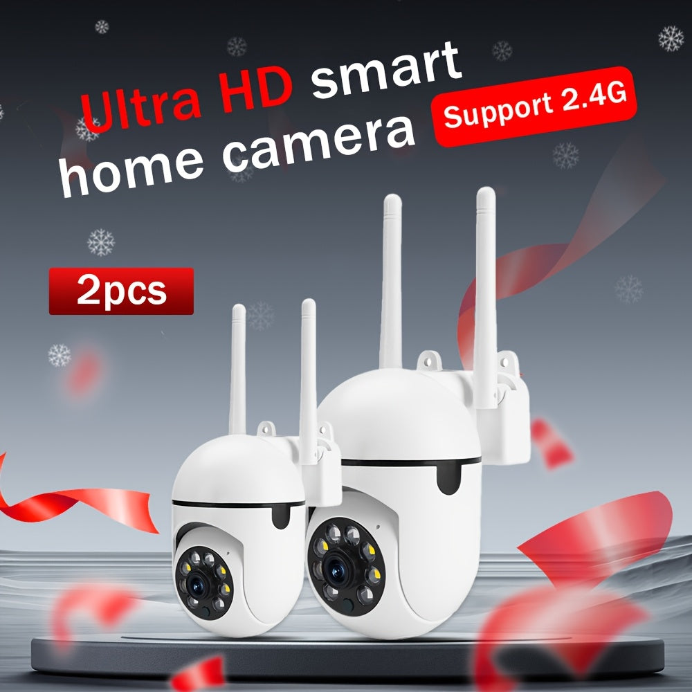 Give the gift of safety this holiday season with 2pcs of 1080P HD Wireless Security Cameras. These cameras offer smart home surveillance with motion tracking, two-way audio, color night vision, PTZ control, and remote viewing. Made with durable ABS