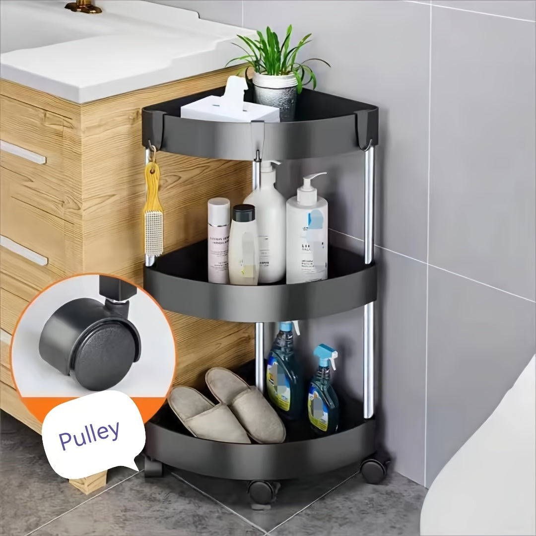 360-Degree Rotating Corner Shelf - Easily Adjustable Height, Ideal for Bathroom & Living Room Storage, Made of Stainless Steel and Plastic, Simple to Assemble