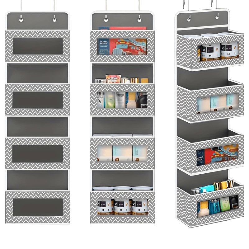 4 Tier Door Hanging Organizer with Clear Window and Steel Hook - Ideal Space Saving Storage Solution for Bathroom, Nursery, Bedroom, Toys, and Holiday Gifts such as Christmas, Halloween, Thanksgiving, and Easter.