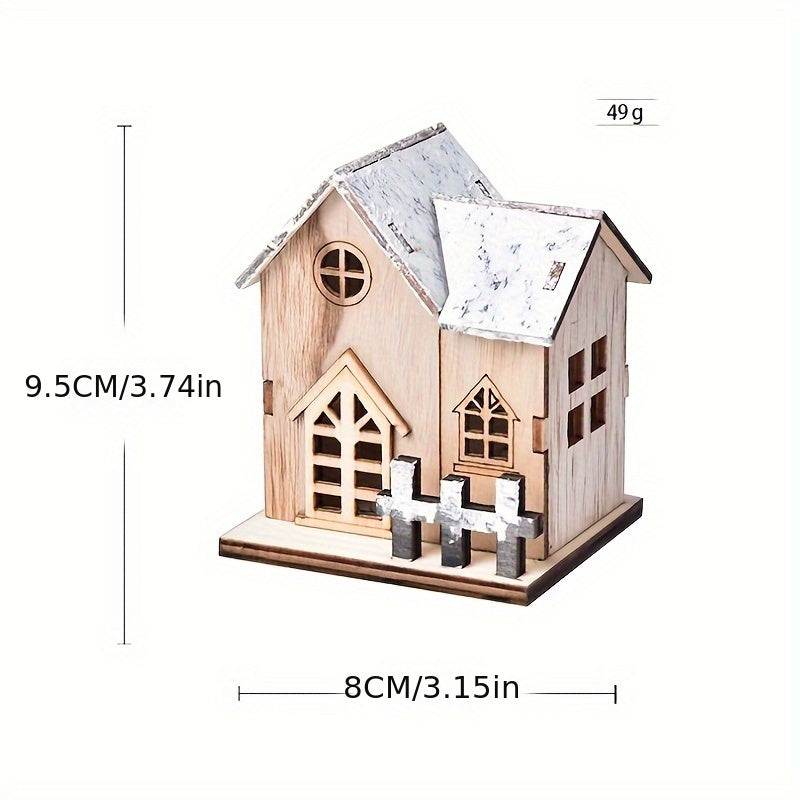 1pc Wooden House Ornaments for Christmas, Luminous LED Tabletop Decor