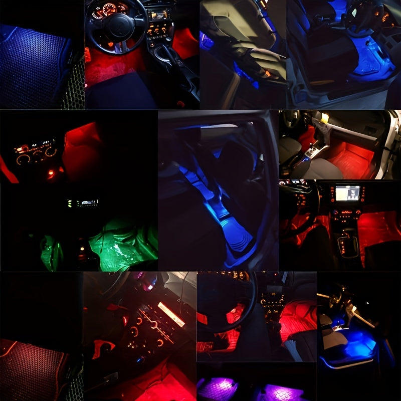 Car LED foot light strip with music voice control, app control, and RGB decorative lighting.