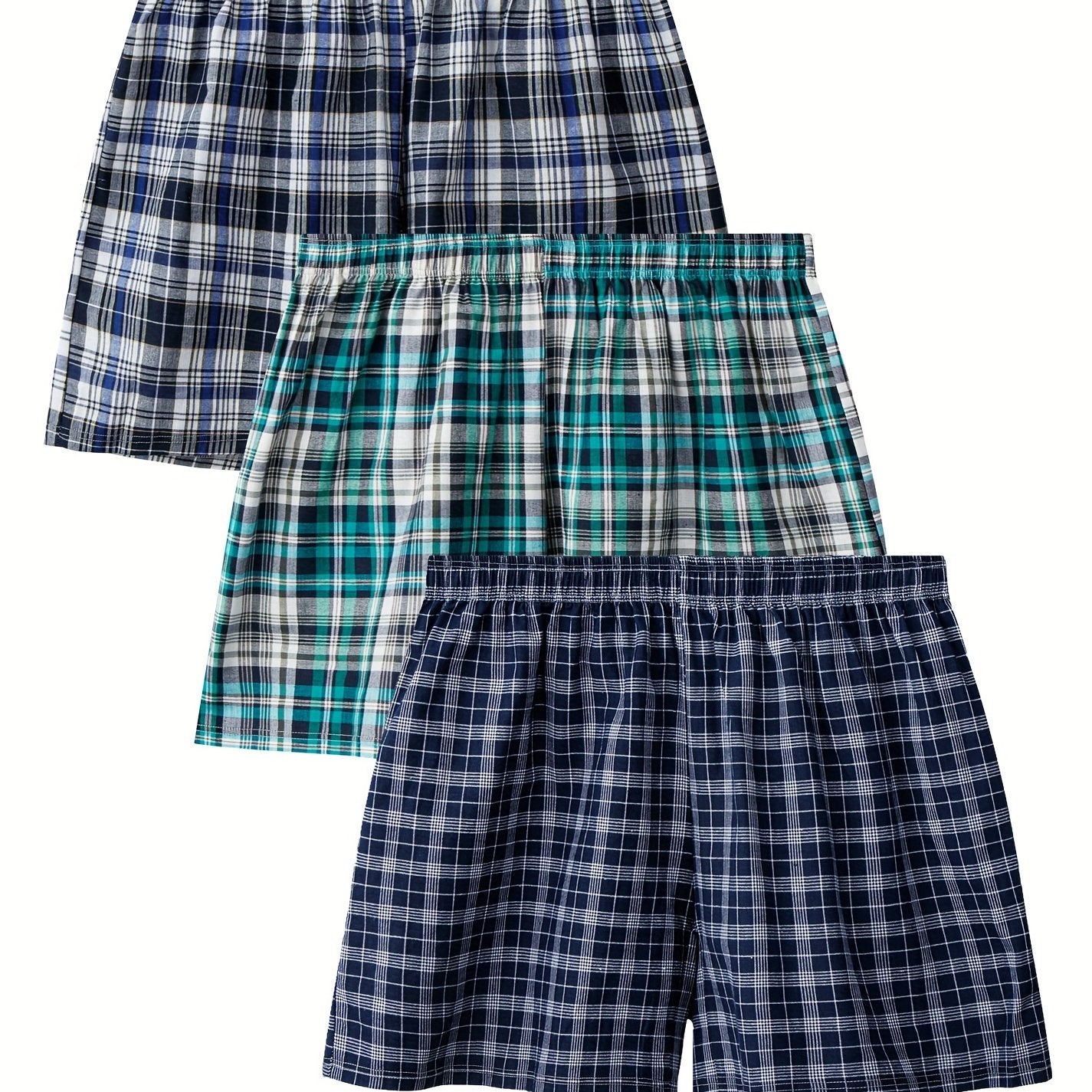 3 Men's checkered boxer shorts for comfortable home leisure.