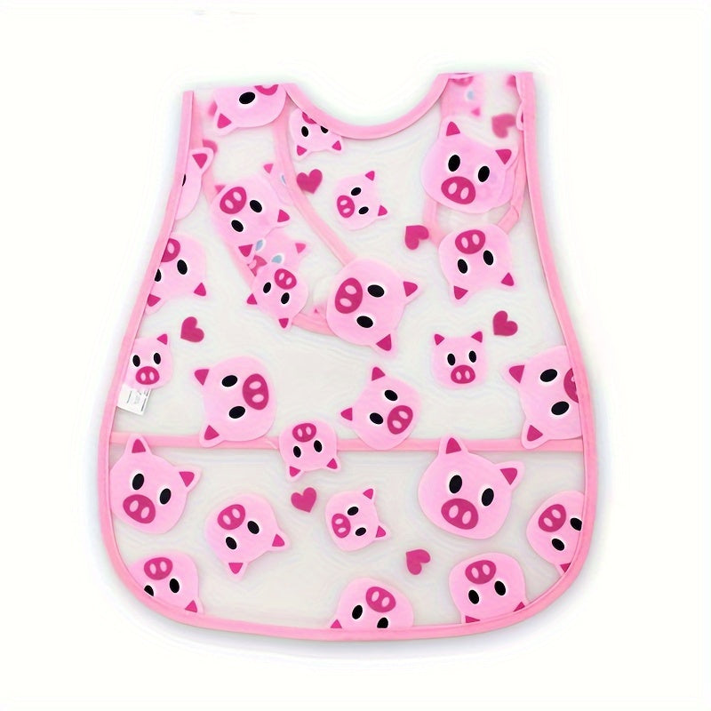 Waterproof bib for boys and girls with snap closure, dirt-resistant pockets, cute strawberry and car prints, made of comfortable EVA material. Suitable for universal feeding, featuring