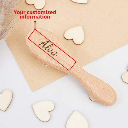 A charming engraved hair brush with a personalized cartoon wooden design, customized with your name. A unique and thoughtful gift option for Mother's Day or Father's Day.