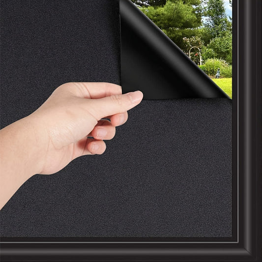 Opaque frosted glass film offering blackout privacy, thermal insulation, and no-glue application on windows.