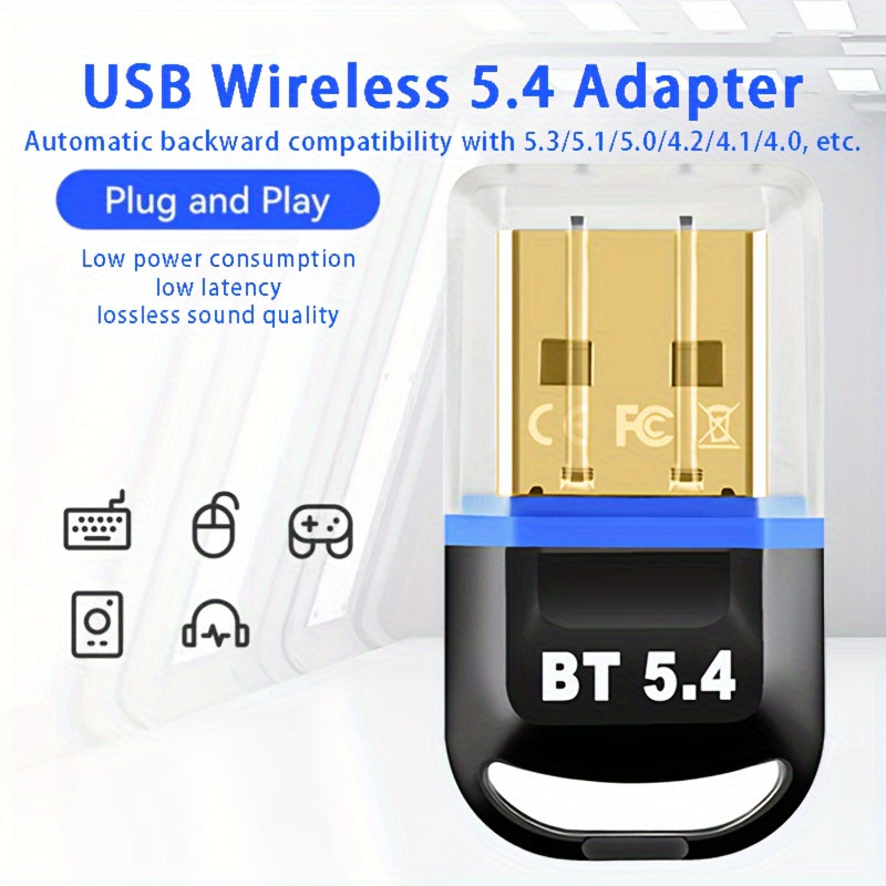 USB 5.4 Wireless Network Adapter, Plug and Play for Windows 11/10/8.1, Compatible with various device versions.