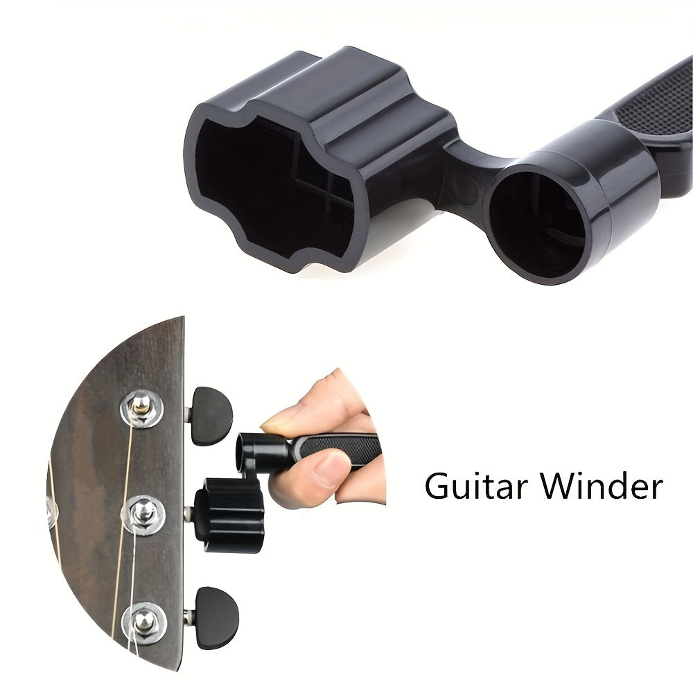 3-in-1 Guitar Tool makes string changes easy for various instruments.