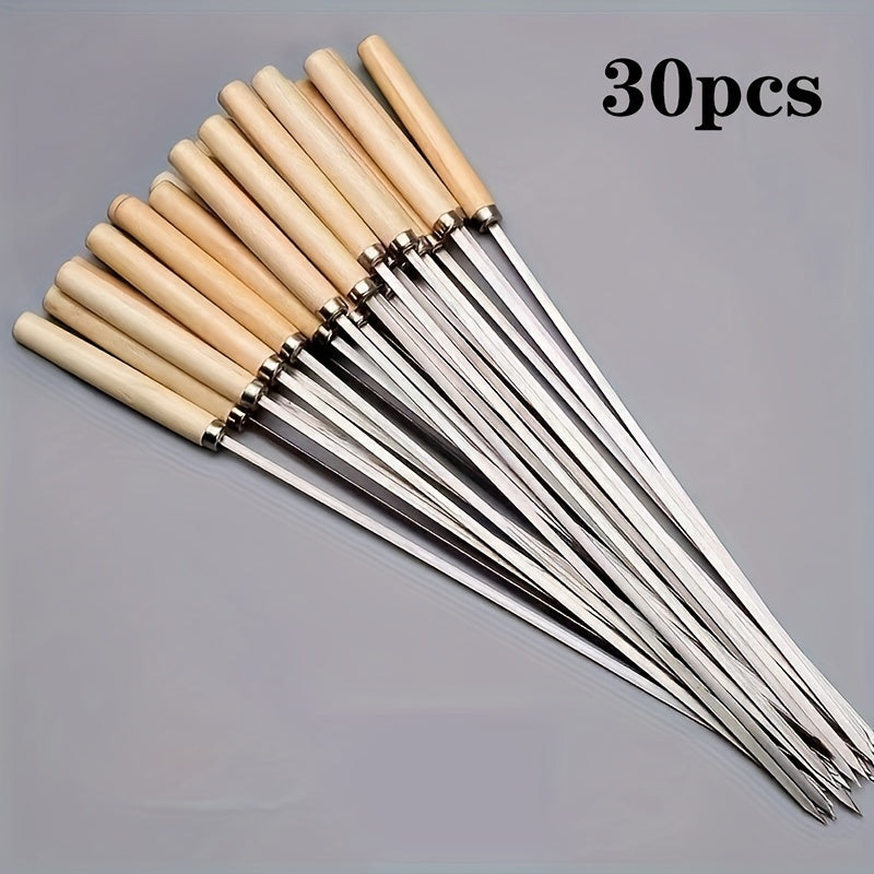 30 wooden handle barbecue skewers, thickened barbecue brush, steel chicken wing skewers, BBQ tools, kitchen supplies, utensils