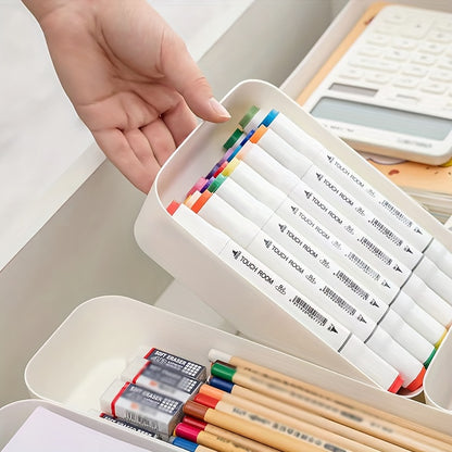 Single simple desk drawer organizer with classification separator, stackable stationery box for home office supplies.