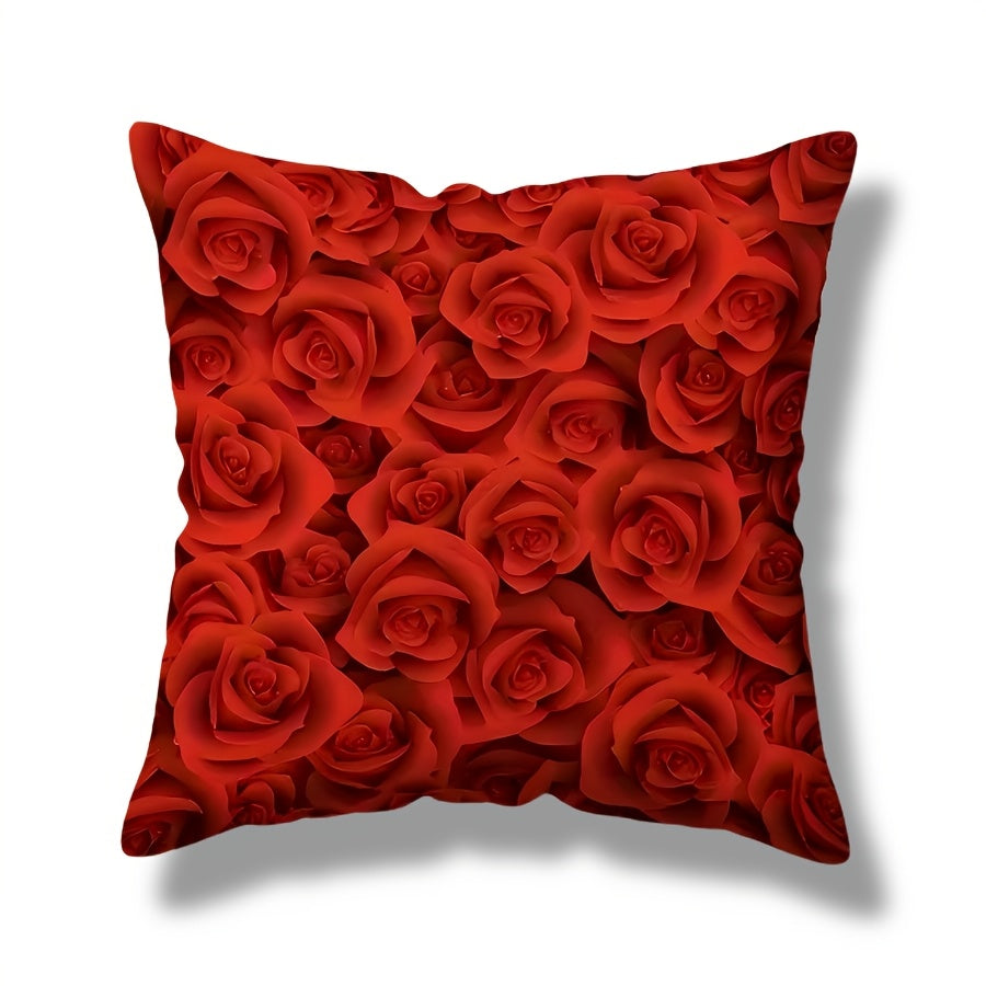 Add a touch of elegance to your home with this 1-piece Elegant Red Rose Printed Throw Pillow Cover. Measuring 44.96cm x 44.96cm, this vibrant floral design features a zip closure for easy insertion and removal. Perfect for Valentine's Day and wedding