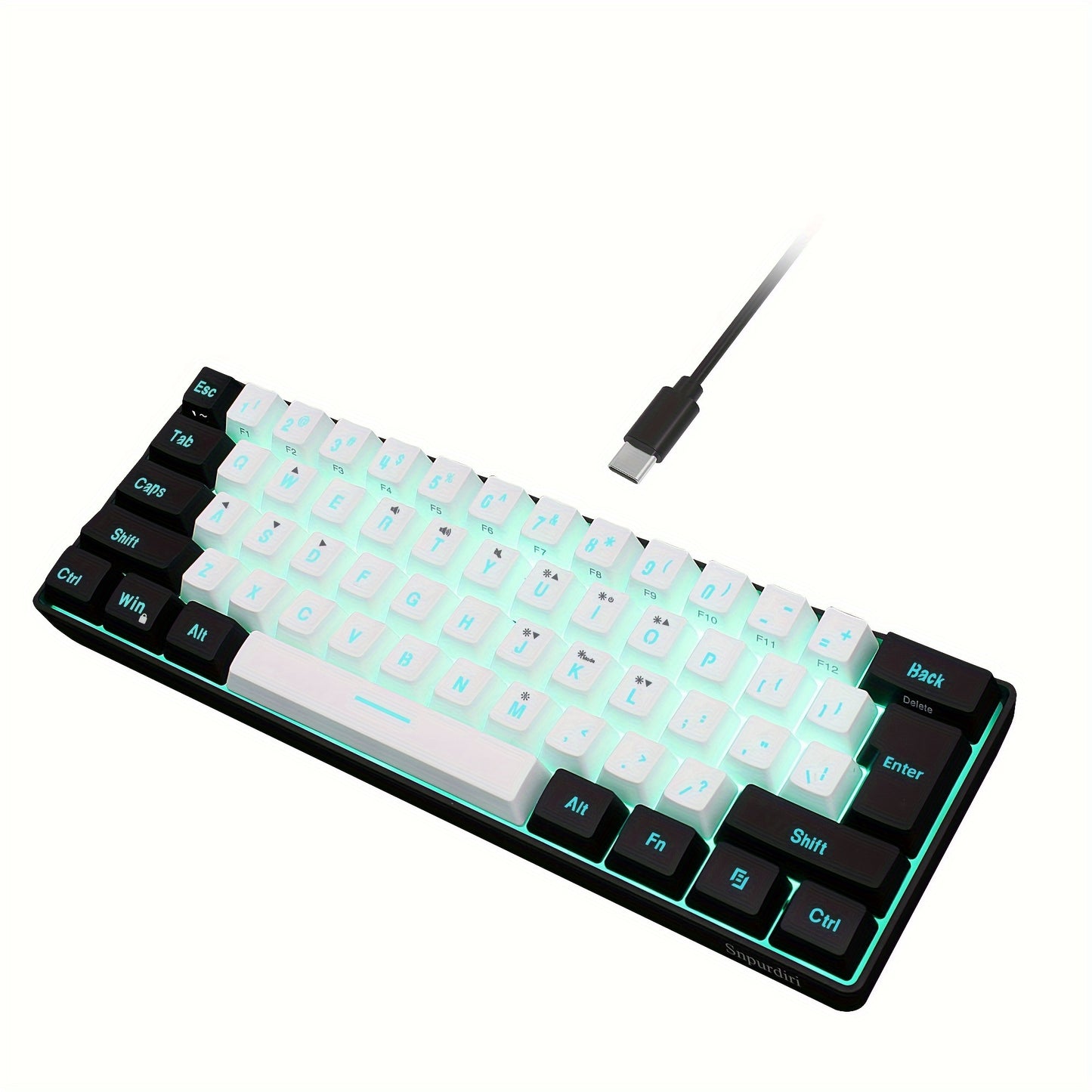 SNPURDIRI 60% Mini RGB Gaming Keyboard with 61 keys, RGB backlight, USB powered. Ideal for PC/Mac gamers, typists, and travel.