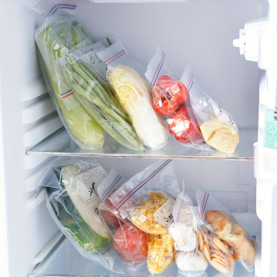 Set of 65 reusable vacuum sealer storage bags with ziplock closure. BPA-free and transparent, these multi-size bags are perfect for storing fruits, vegetables, snacks, and for sous vide cooking. No electricity needed, making them an essential for both