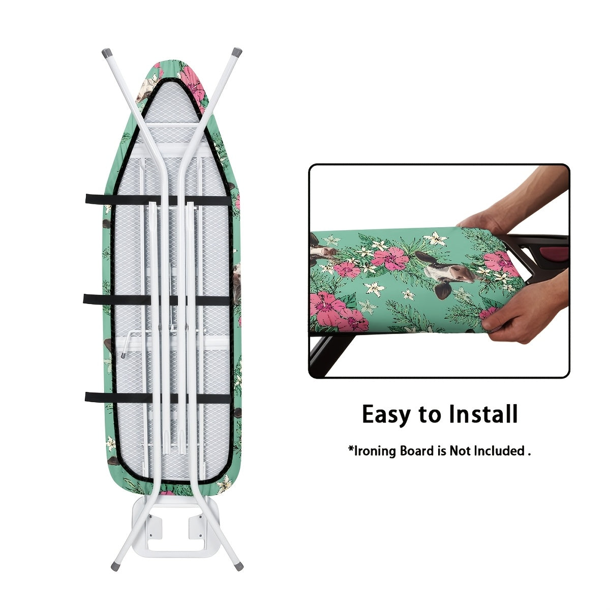 Give your ironing board a stylish and functional upgrade with this cow print cover and pad. Measuring 38.1x137.16 cm and featuring thick padding and an elastic edge, this cover is not only stain-resistant but also offers added protection. It makes the