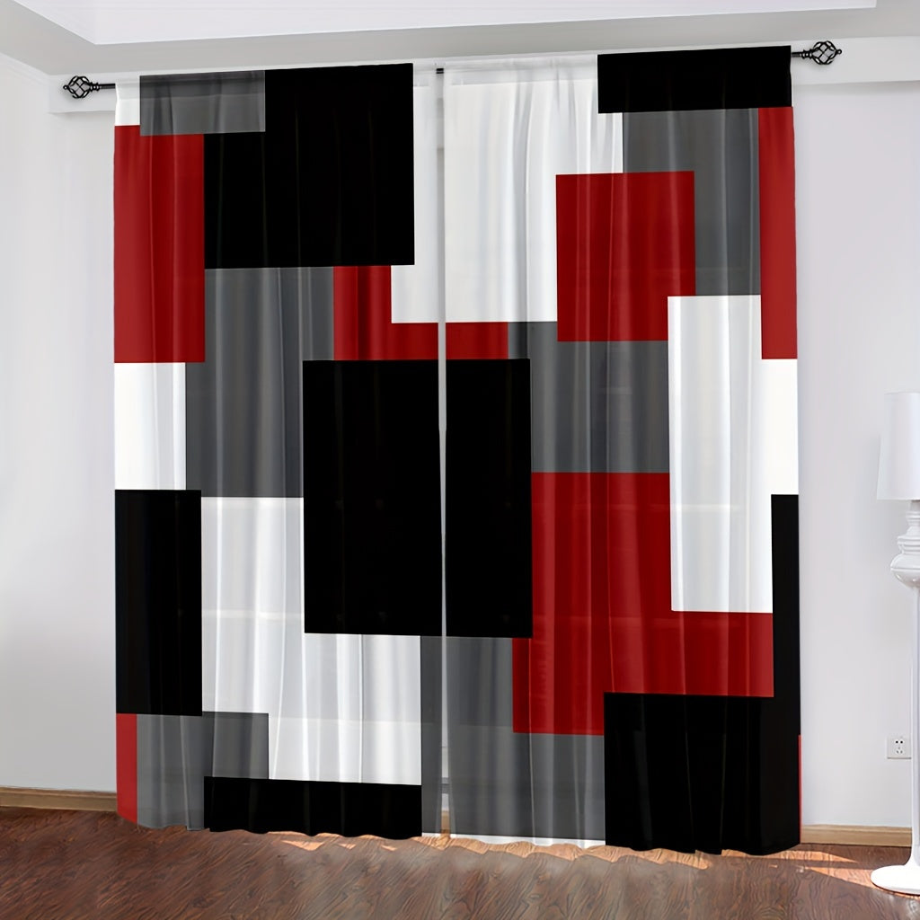 Add a touch of style to your living room or bedroom decor with these 2-panel plaid pattern curtains. Featuring rod pockets for easy installation, these red, white, grey, and black curtains are the perfect window treatment for any room.