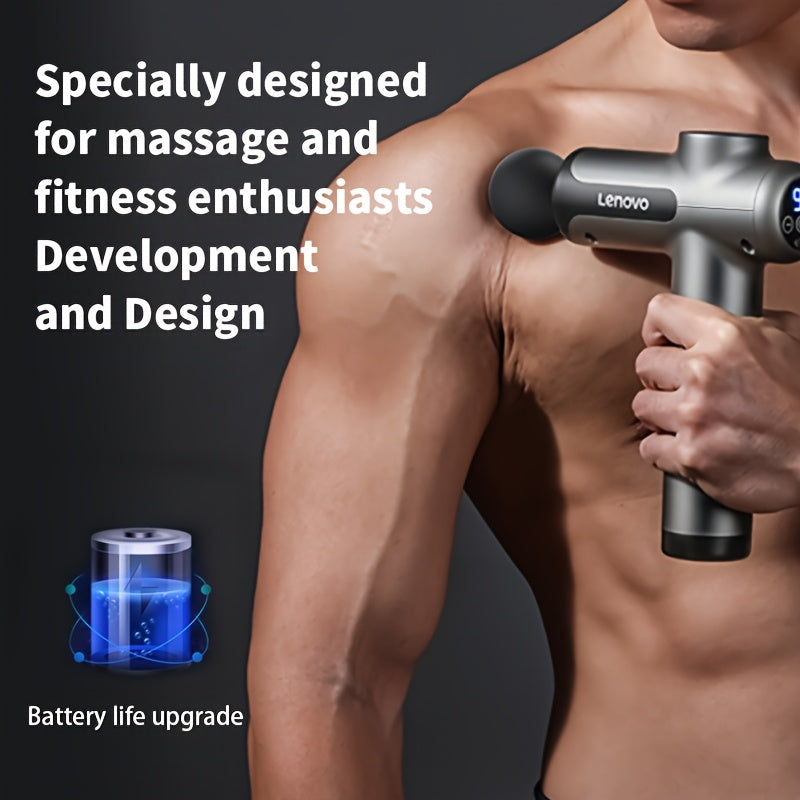 Quiet percussion massage gun with 8 heads, USB rechargeable, ideal for back, legs, and buttocks.