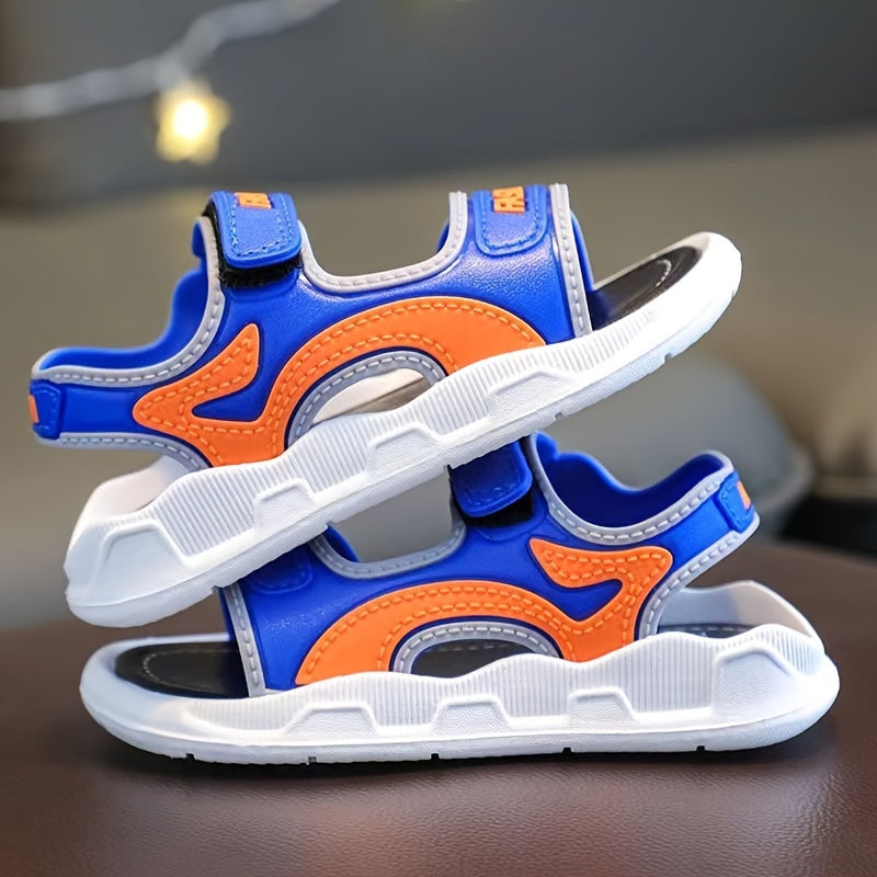 2024 Boys' Summer Sandals: Durable, Breathable with Cartoon Design, Hook-and-loop Fastener Strap - Blue/Orange, Blue/Black/Gray, Blue/Red/Orange