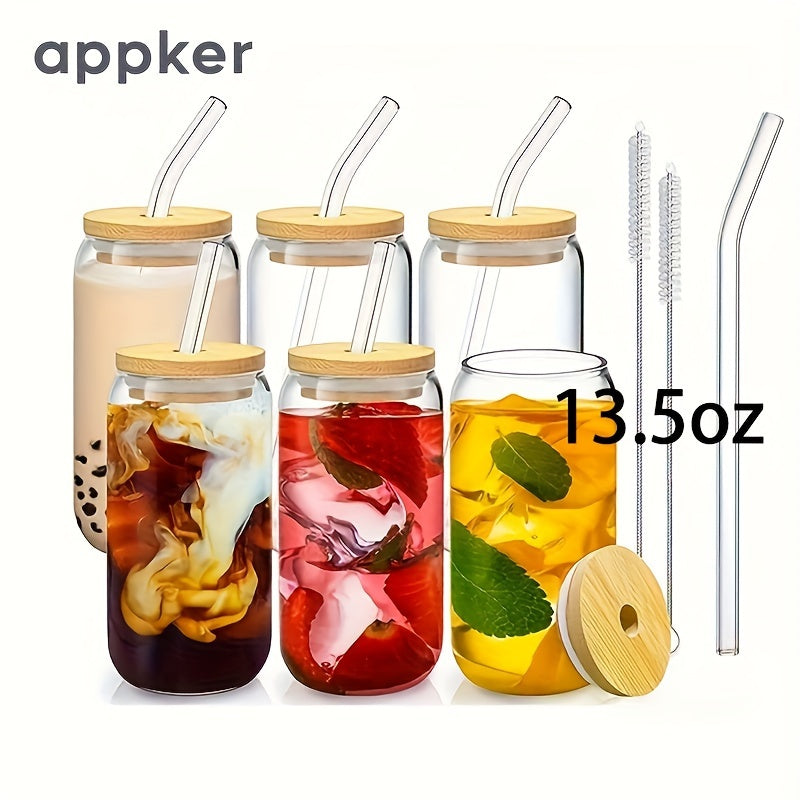 Glass cups in sets of 2, 4, and 6, can-shaped water cups, 400ml ice coffee cups, cute tumbler cups. Perfect for smoothies, boba tea, whiskey, and all types of drinks. Ideal for summer and winter.