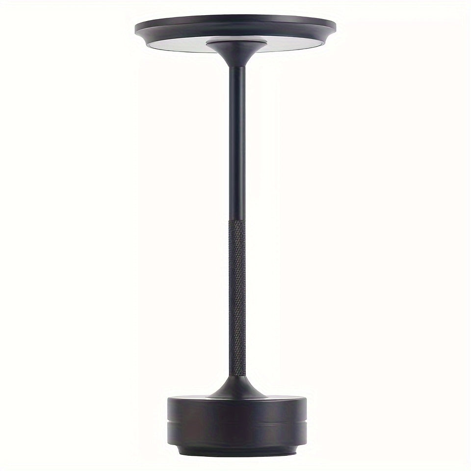 Battery-powered, wireless bedside lamp with 3-color dimming options. LED lamp available in black, golden, or silvery for various rooms.