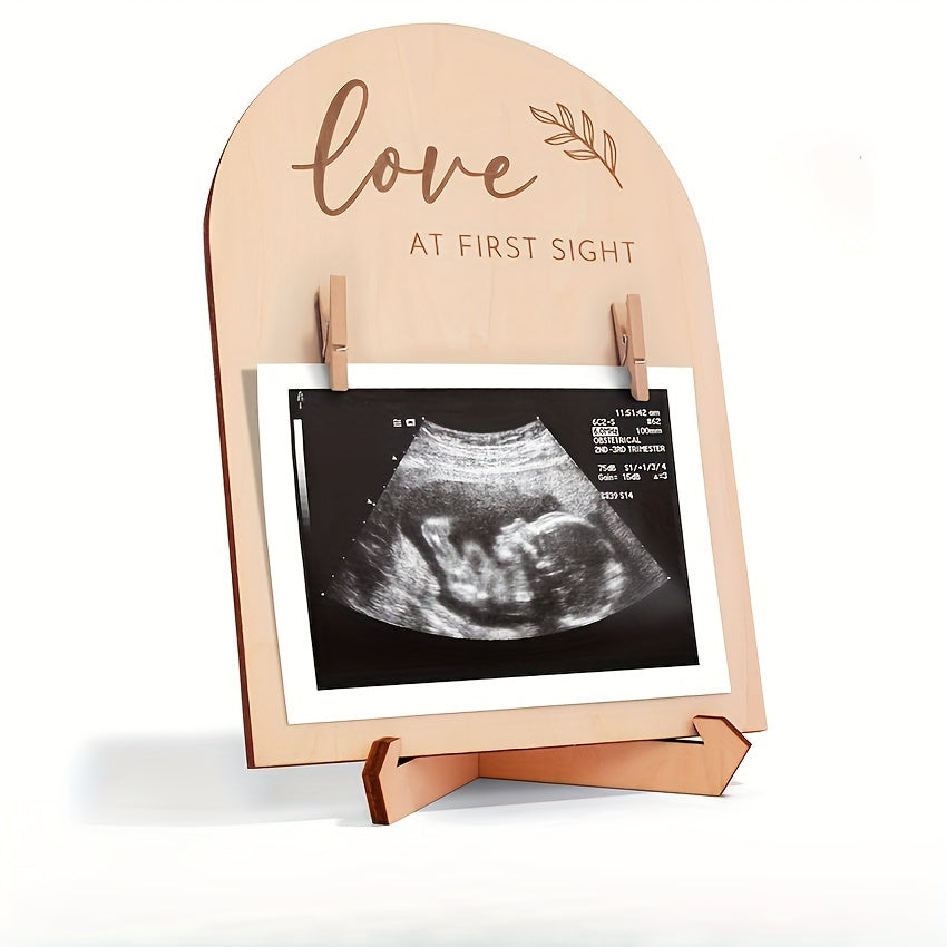 Wooden Ultrasonic Photo Frame with Beautiful Double-Sided Logo for Pregnancy Announcement, Perfect Pregnancy Gift for New Mothers, Room Decor Enhanced with Charming Wooden Ultrasound Frame.