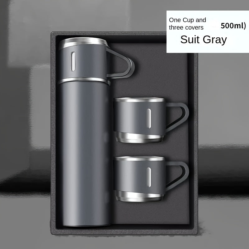 Fashion thermal flask coffee mug thermos that holds 500ml/16.9oz, made of stainless steel with vacuum insulation. Includes mug for hot and cold drinks, suitable for use as a water bottle in