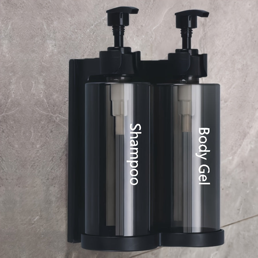 Wall-mounted soap dispenser made of plastic material suitable for hotel bathrooms and household shower storage. Can hold shampoo, hair conditioner, and body wash.