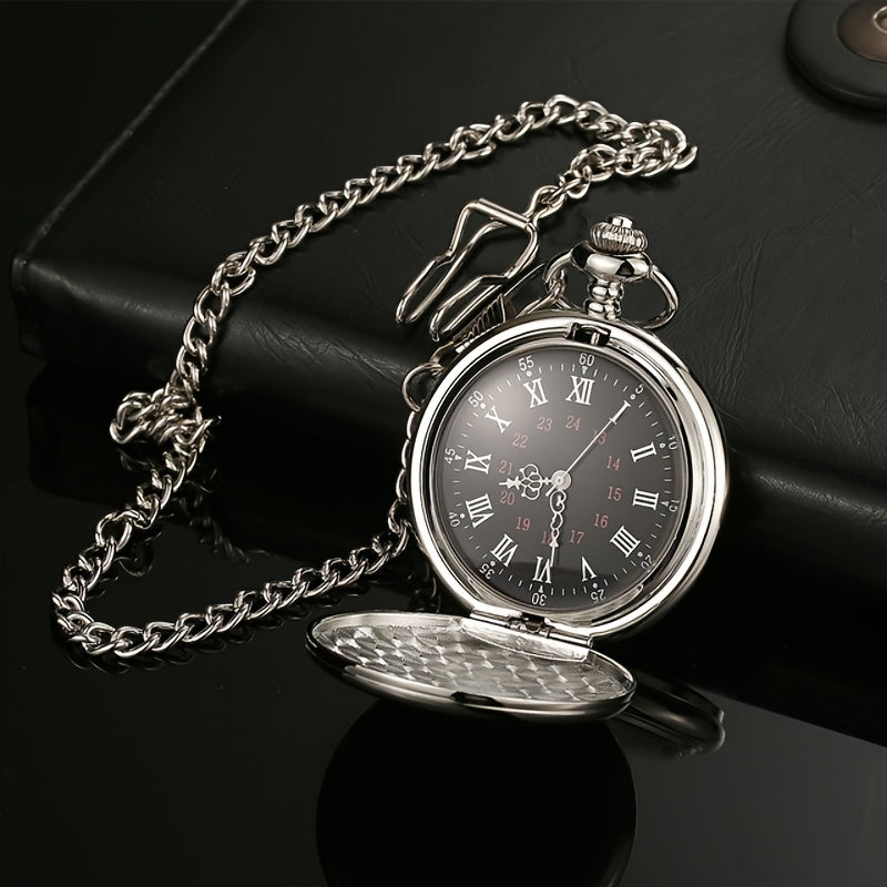 Classic Pocket Watch Set with 37cm Chain and Pendant, Made of Durable Mild Steel, Features Quartz Movement, Roman Numerals on Dial, Perfect Gift Idea for Any Occasion.