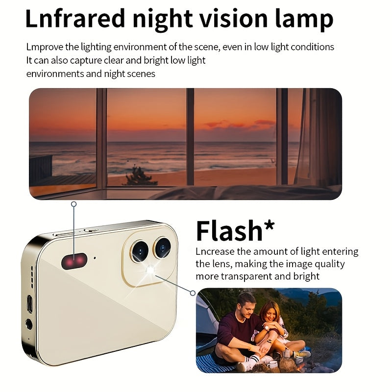 Compact 4K 64MP digital camera with autofocus, triple lens, 7.62cm touch screen, USB charging, hybrid autofocus, and rechargeable lithium battery - perfect for travel and everyday