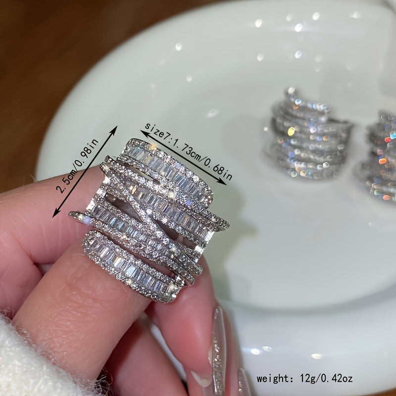 A stunning and opulent wide band ring with stacked birthstones and cubic zirconia inlay, featuring a shiny and unique cold atmosphere design. Ideal for daily wear, parties, dates, traveling, bridal accessories, or as a perfect Mother's Day gift for