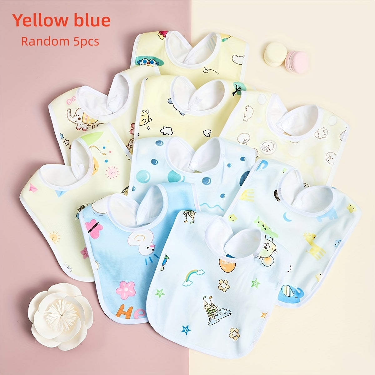 Set of 5 Crystal Velvet U-Shaped Waterproof Baby Bibs with Rice Pocket